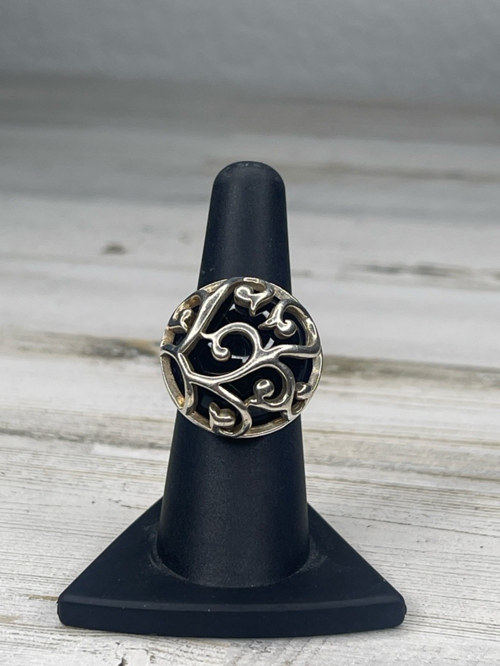 Barse Sterling Silver Black Onyx Openwork Statement Ring